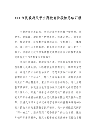 XXX市民政局关于主题教育阶段性总结汇报