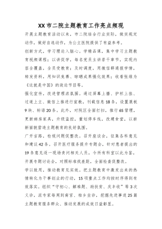 XX市二院主题教育工作亮点汇报