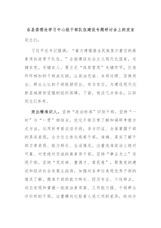 在县委理论学习中心组干部队伍建设专题研讨会上的发言