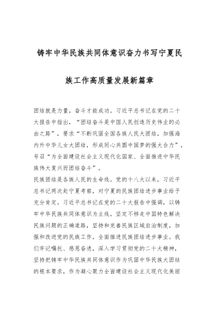 铸牢中华民族共同体意识 奋力书写宁夏民族工作高质量发展新篇章