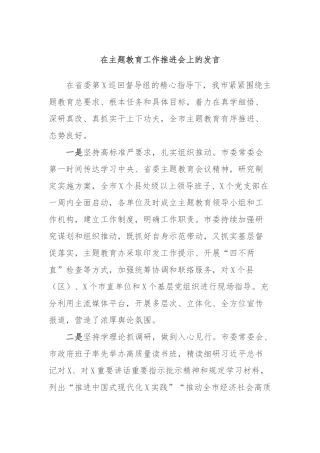 在主题教育工作推进会上的发言