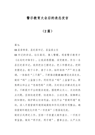 （2篇）警示教育大会后的表态发言