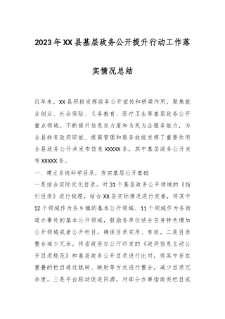 2023年XX县基层政务公开提升行动工作落实情况总结