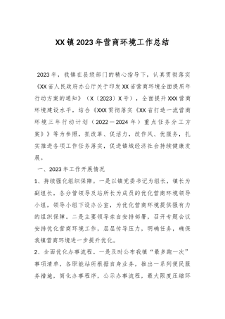 XX镇2023年营商环境工作总结