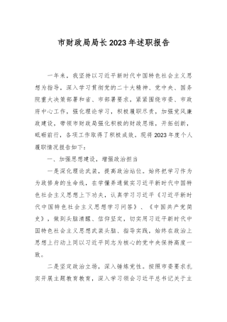 市财政局局长2023年述职报告