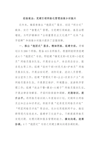 经验做法：党建引领网格化管理 助推乡村振兴