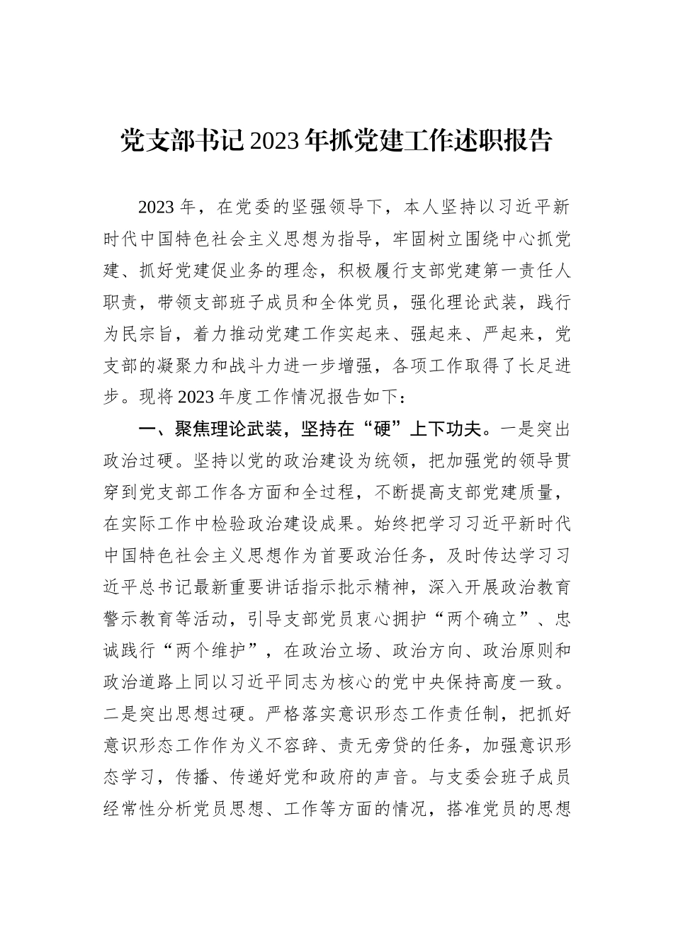 党支部书记2023年抓党建工作述职报告_第1页