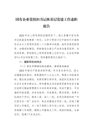 国有企业党组织书记抓基层党建工作述职报告