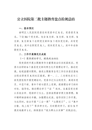公立医院第二批主题教育盘点检视总结