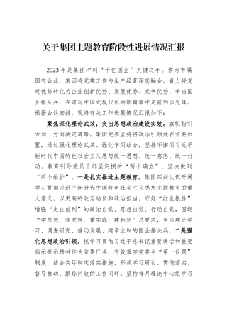 关于集团主题教育阶段性进展情况汇报
