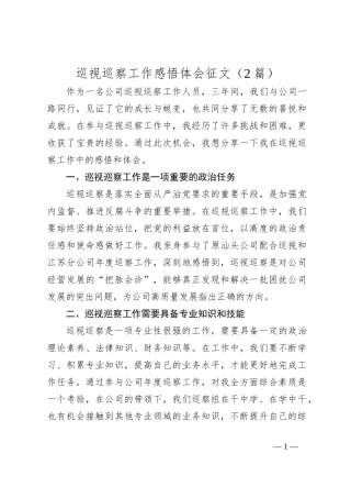 （2篇）巡视巡察工作感悟体会征文