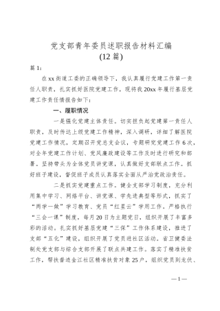 (12篇)党支部青年委员述职报告材料汇编