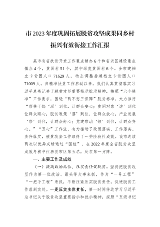 市2023年度巩固拓展脱贫攻坚成果同乡村振兴有效衔接工作汇报