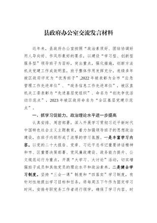 县政府办公室交流发言材料
