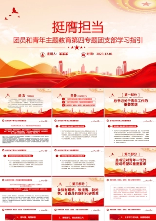 团员和青年主题教育第四专题团支部学习指引PPT精美创意2024挺膺担当团课模板PPT