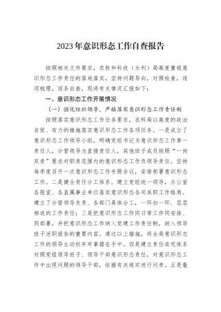 2023年意识形态工作自查报告