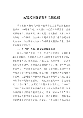 公安局主题教育阶段性总结