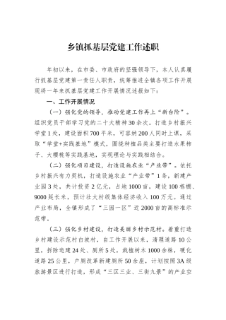乡镇抓基层党建工作述职