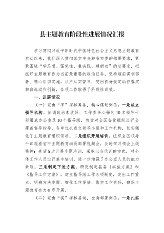 县主题教育阶段性进展情况汇报20231218