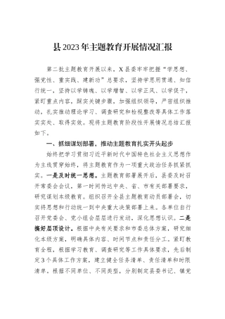 县2023年主题教育开展情况汇报