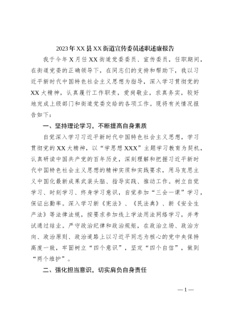 2023年XX县XX街道宣传委员述职述廉报告