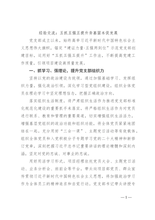 经验交流：五抓五强五提升 夯基固本促发展