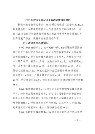 2023年度国企基层班子政治素质自查报告