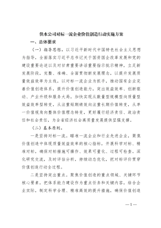 供水公司对标一流企业价值创造行动实施方案