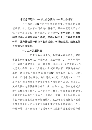 市医疗保障局2023年工作总结及2024年工作计划