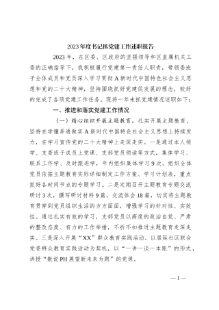 2023年度书记抓党建工作述职报告