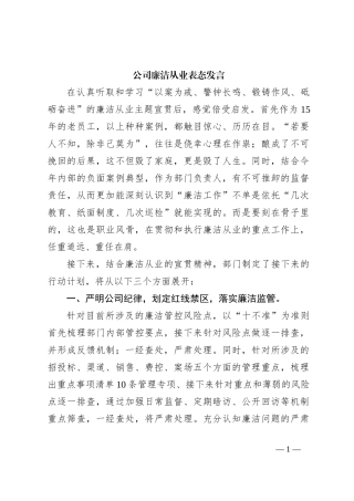 公司廉洁从业表态发言