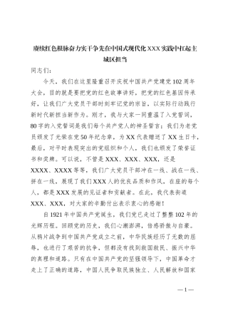 赓续红色根脉奋力实干争先在中国式现代化XXX实践中扛起主城区担当