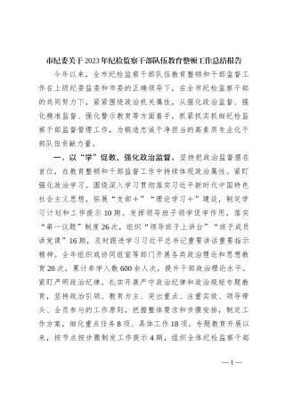 市纪委关于2023年纪检监察干部队伍教育整顿工作总结报告