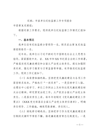 巡察：市直单位纪检监察工作专项报告