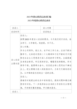 2023年谈心谈话记录表汇编