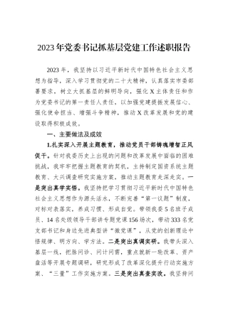 2023年党委书记抓基层党建工作述职报告