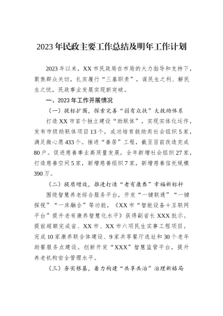 2023年民政主要工作总结及明年工作计划