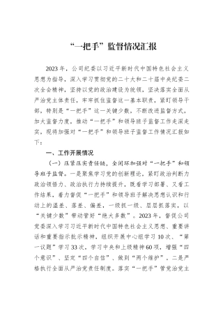 “一把手”监督情况汇报