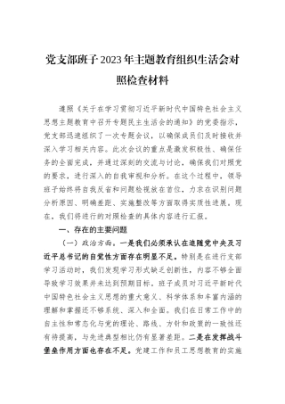 党支部班子2023年主题教育组织生活会对照检查材料