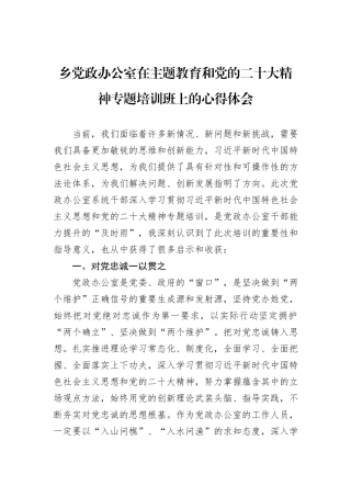 乡党政办公室在主题教育和党的二十大精神专题培训班上的心得体会