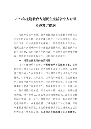 2023主题教育民主生活会个人对照检查发言提纲