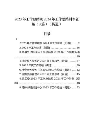 2023年工作总结及2024年工作思路材料汇编（9篇）（街道）