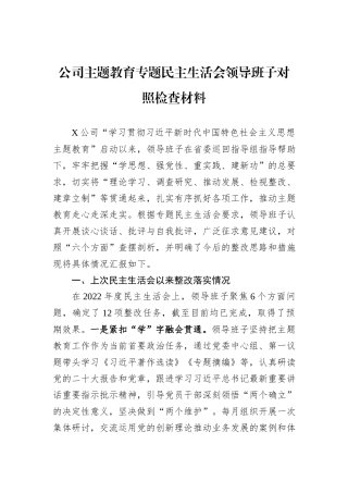 公司主题教育专题民主生活会领导班子对照检查材料