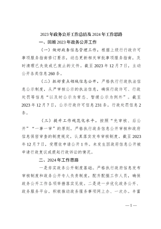 2023年政务公开工作总结及2024年工作思路
