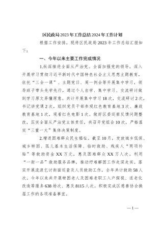 区民政局2023年工作总结2024年工作计划