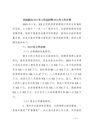 区民政局2023年工作总结暨2024年工作计划