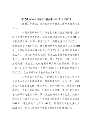 市民政局2023年度工作总结和2024年工作计划