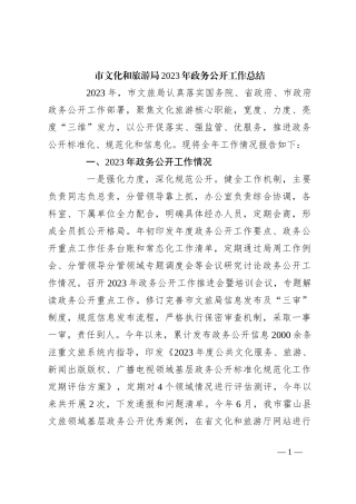 市文化和旅游局2023年政务公开工作总结