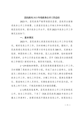 县民政局2023年度政务公开工作总结