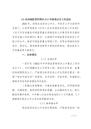 XX市市场监督管理局 2023年政务公开工作总结
